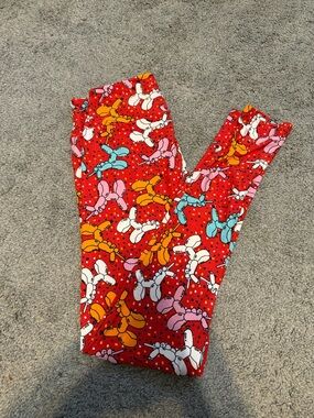 LuLaRoe Red Balloon Animal Print Kids Leggings